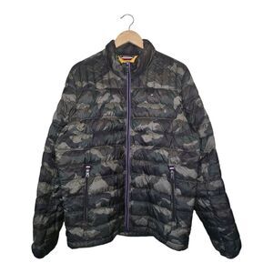 Tommy Hilfiger Men's Medium Camo Green Quilted Packable Puffer Jacket Duck Down